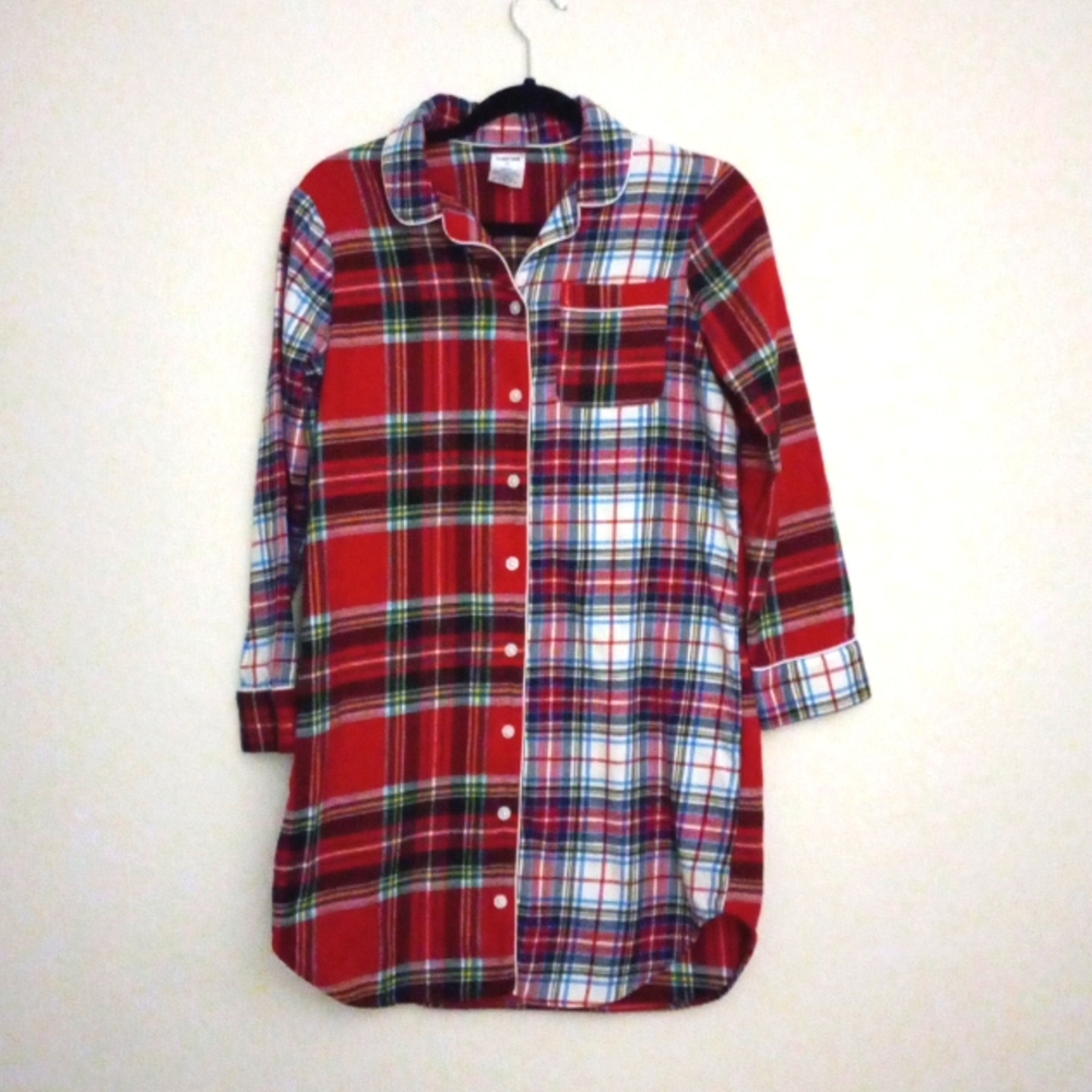Land's End Night Shirt Two Plaids Cotton Flannel Night Shirt (6-8)